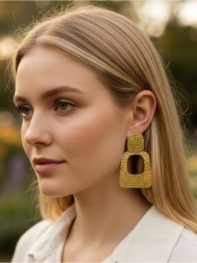 Gold Textured Statement Drop Earrings